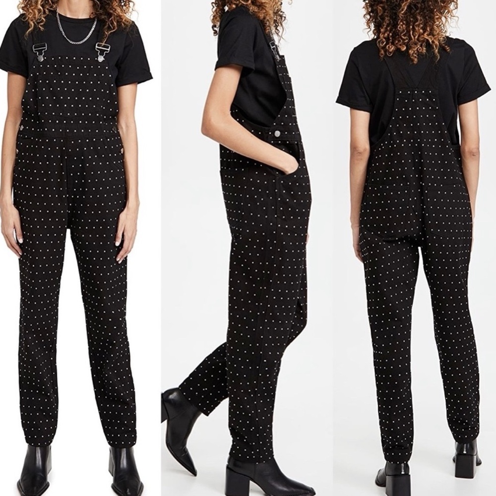 Weworewhat Basic Crystal Denim Overalls Size M Pe… - image 6